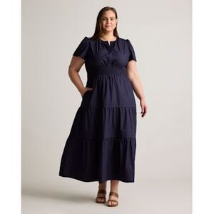 NWT Quince Navy Poplin Tiered Maxi Dress Puff Sleeve Smocked Waist 2X plus size